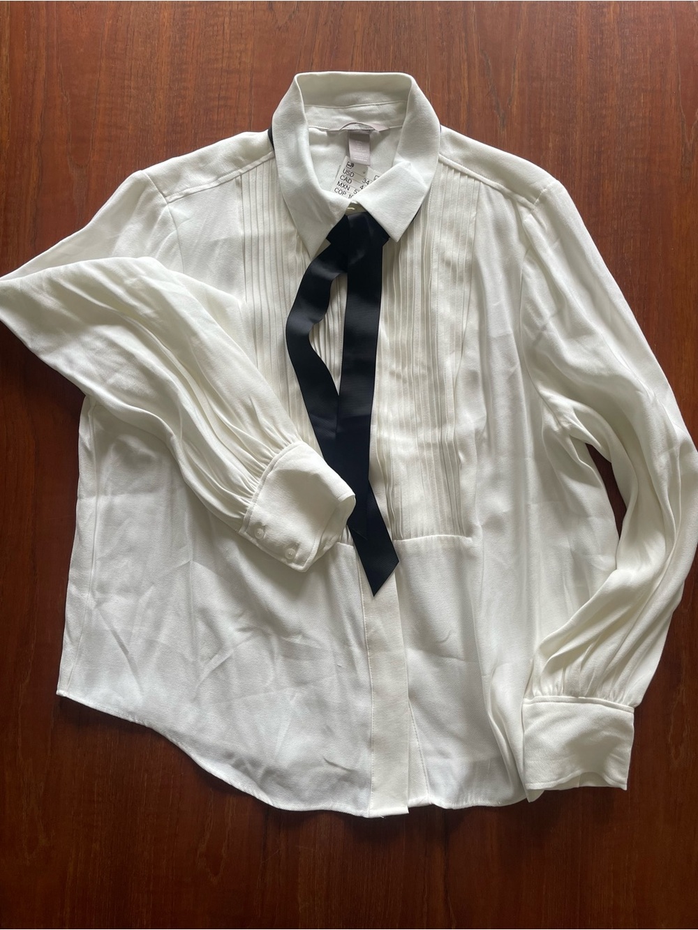 H&M tuxedo shirt with bow tie oversized fit Large NEW with tags